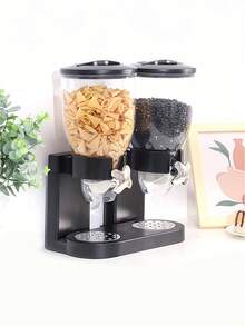 [Giải pháp lưu trữ nhà bếp] Hộp đựng ngũ cốc ăn sáng hai ngăn sáng tạo, hộp đựng yến mạch chống ẩm màu đen - màu đen - Xem 7