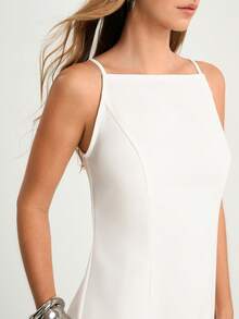 CAJUNI 女士白色夏季梭织面料修身无袖高领包臀迷你连衣裙 | 现代优雅派对花园假日婚礼风格，女士白色连衣裙，白色鸡尾酒裙，白色曲线连衣裙，白色绷带裙，优雅白色连衣裙 - 白色 - 查看 6