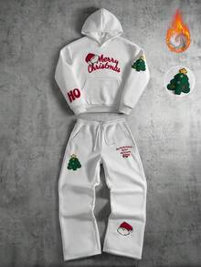 PAVTROS Set bărbătesc cu hanorac și pantaloni de trening brodați cu broderie de Crăciun, pentru iarnă
