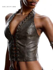 LYSMO 女士时尚性感交叉露背吊带上衣和短裤两件套 - 彩色 - 查看 7