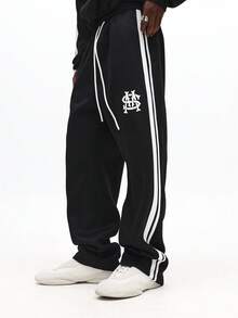 SUMWON 男式连帽衫套装，带侧条纹套头运动裤，休闲家居服，冬季运动服 - 黑色 - 查看 6