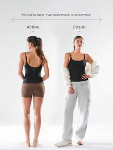 GLOWMODE FeatherFit™ Recharge Slim Fit Low Neck Adjustable Straps Removable Cups Waist Length Active Tank Low-Impact Yoga Pilates Studio Daily Casual Wear Fall Winter - Black - View 6