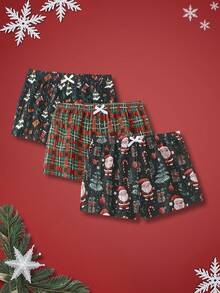 3 件套睡裤，糖果格子，圣诞雪人和雪花姜饼，泡泡褶皱，Y2K 俏皮女孩，女士家居服下装 - 彩色 - 查看 1