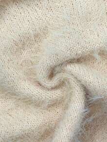 EMERY ROSE 女式杏色 V 领貂皮羊绒针织套头衫，简约时尚百搭 - 杏色 - 查看 7