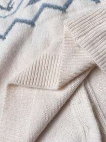 EMERY ROSE Plus Size Casual Minimalist Jacquard Solid Color Cardigan Sweater - Beige - View 3