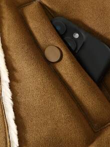 Franclia 女士厚仿麂皮和毛皮衬里夹克，秋冬 - 駝色 - 查看 5