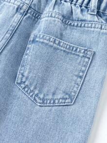 SHEIN ChillGRL Fashionable Young Girls Light Wash Denim Jeans With Playful Rabbit Heart And Letter Prints Straight Leg Long Pants Kids Fashion