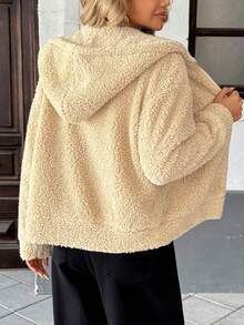 Chiquease 2025 Autumn & Winter New Arrival Women's Fleece Coat - Thickened Warm Hooded Design (With Adjustable Drawstring + Smooth Zipper Closure), Skin-Friendly Fleece Texture That Doesn't Shed, Versatile Outerwear For Office/Daily/Casual Occasions - Apricot - View 2