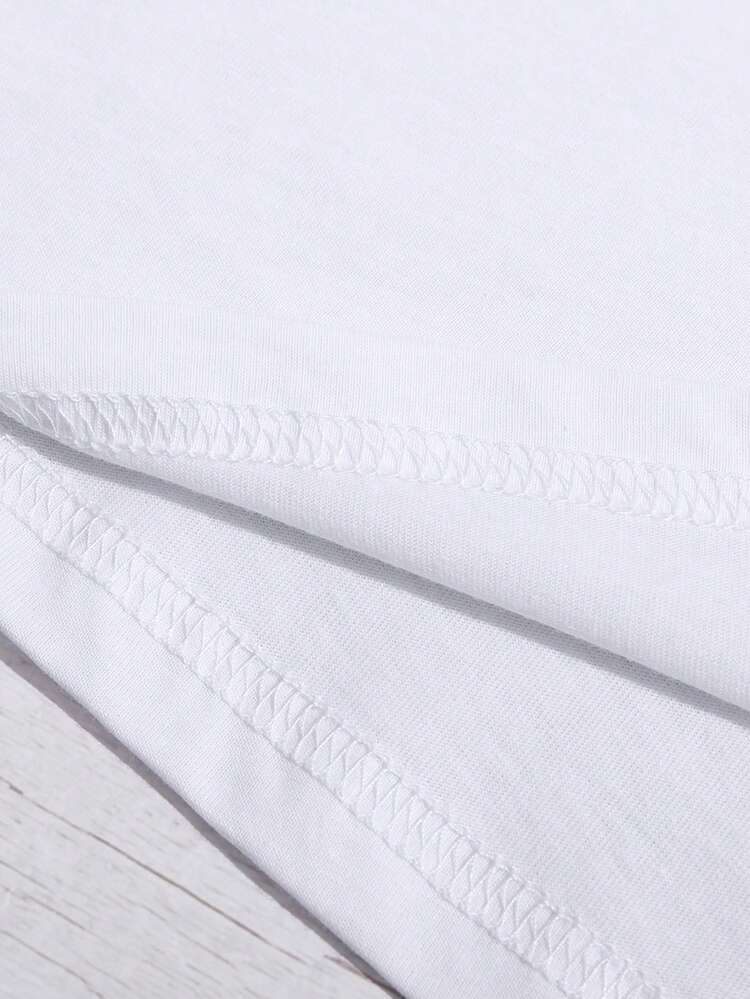 Franclia Camiseta Feminina Casual de Manga Curta com Gola Redonda, Estampa de Cavaleiro e Recorte Contrastante, Verão - Branco - Visão 5