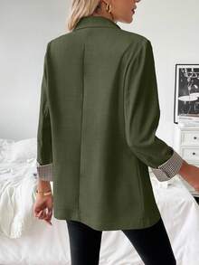 Franclia 法式格纹袖口略修身休闲通勤夏季西装外套 - 軍綠色 - 查看 2