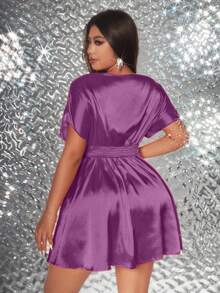 Viva Relle Plus Size Sexig Romantisk Enfärgad Miniklänning - Mauve Lila - Visa 2