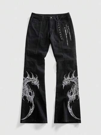 Street Life Jeans à poches superposées avec motif de broderie japonaise pour hommes