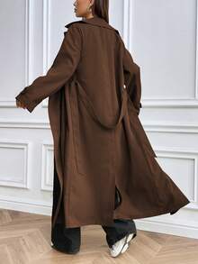 Ritzy Row 女式纯色时尚长款双排扣风衣 - 咖啡棕 - 查看 2
