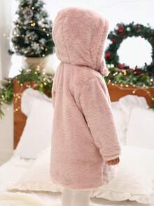 SHEIN Abrigo con capucha rosa para bebé/niña pequeña, diseño de cuello con solapa de manga larga, dulce y versátil, adecuado para salidas diarias