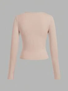 SHEIN EZwear Bộ 3 áo thun bodycon cổ rộng tay dài thường ngày cho nữ, Thu/Đông - Nhiều màu - Xem 7