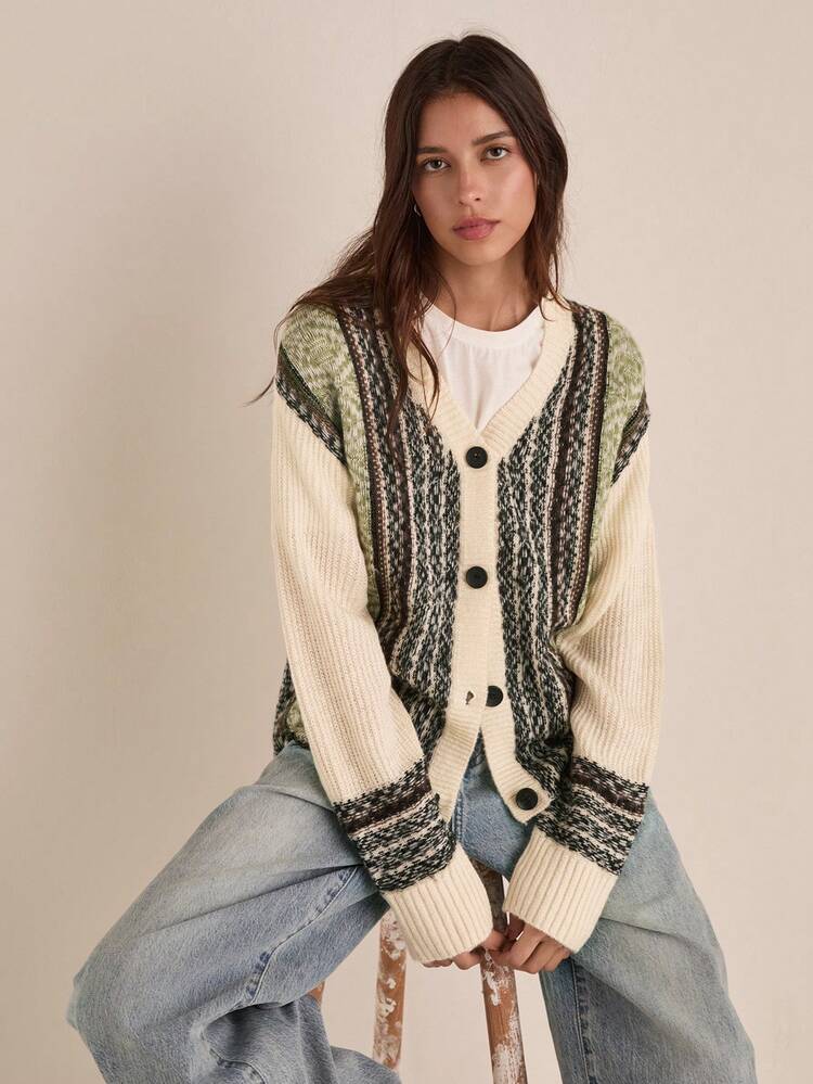 Easelle 复古波西米亚风宽松复古图案舒适女式开衫秋冬女装 - 彩色 - 查看 7