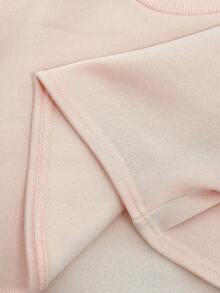 SHEIN Tween Girls Pastel Pink Autumn Cow Boy School Back-To-School Casual Loose Drop Shoulder Sweatshirt & Pleated Letter Waistband Sweatpants 2 Piece Set - Baby Pink - View 8