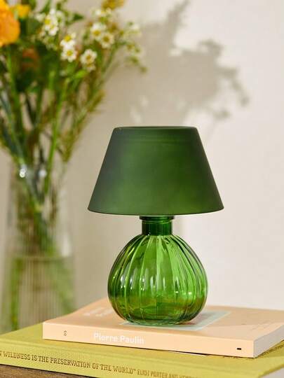 Cirelle 1pc European Luxury Glass Candle Holder, Green Color, Lamp Shaped, Ins Style Pink Home Decor, Dining Table Centerpiece, Wedding Photography Prop, Romantic Glass Craft Decoration