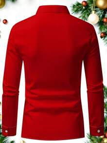 Manfinity Homme Herren Feiertagsthema Santa Muster Langarmhemd, festliche Saison formales Knopfdesign Oberteil, lustiges Cartoon-Muster Slim Fit Hemd, Party-Versammlungs-Essenzial Festivalgegenstand, modisches lässiges Santa Claus Muster Langarmhemd, Weihnachten - Verschiedenfarbig - Übersicht 3