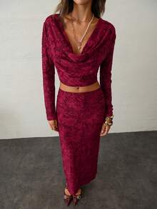 Aloruh Women's Autumn/Winter New Set, Party/Christmas/Halloween Outfit, Burgundy Cutout Fabric Luxurious 2 Pieces Set, Long Sleeve Ruffle Neck Top And Low Waist Mini Skirt Red Two Piece Outfit Women Two Piece Long Skirt Set 2 Piece Lounge Sets Woman Elegant Dress Women Elegant Women's Set Fall Clothes For Women Winter Clothes For Women Winter Clothes For Women
Two Piece Set Women Christmas Outfit For Women Red Skirt Women's Winter Clothes 2 Piece Women's Set - Burgundy - View 5