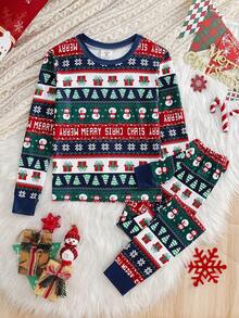 2 件男童海军蓝简约圣诞图案印花长袖舒适睡衣套装 - 寶藍色 - 查看 6