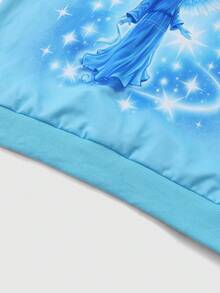 ROMWE MEN Street Life Áo hoodie họa tiết cánh và chân dung thường ngày cho nam, mùa thu - Màu xanh lam - Xem 5