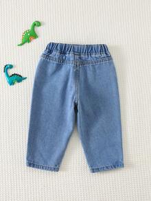 Cozy Pixies 男婴卡通恐龙图案松紧腰裤，百搭舒适 - 藍色 - 查看 2