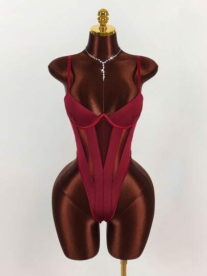 Amplova Women's Solid Color Spaghetti Strap Hollow Out Sexy Sleeveless Bodysuit,Party Dresses For Women