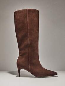 SHUZIA Women Low Heel Minimalist Basic Everyday Comfort Faux Suede Knee-High Boots For Christmas - Chocolate Brown - View 4