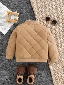 SHEIN Chaqueta casual de béisbol con cremallera y cuello de solapa de unicolor de manga larga para bebé niño, otoño/invierno