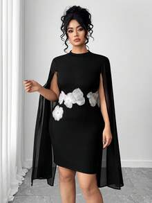 Elenzga Plus Size Women's Black And White Dress,Autumn Elegant Formal Chinese Style Fashionable Casual Dress For Party,Gathering,Resort,Christmas - Black - View 6