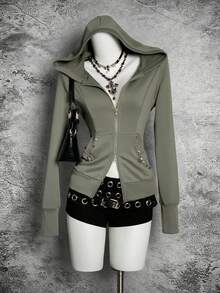 StreetHx Jaqueta com capuz e tachas feminina Streetwear Slim Fit, outono