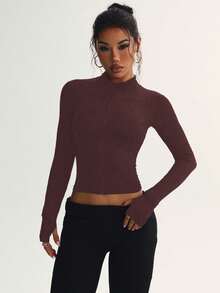 Dewbera Women's Casual Running Fitness Sports Jacket Brown Gym Top Brown Athletic Top - Rust Brown - View 3