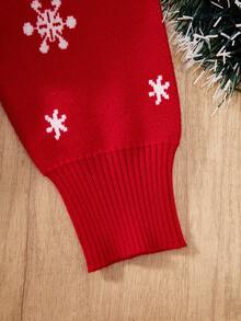 SHEIN Men's Red Base Christmas Reindeer Pattern Crew Neck Long Sleeve Sweater, For Winter - Red - View 10