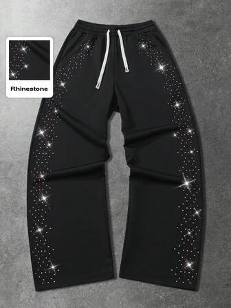 Herren Lässige Mode Street Strass Kordelzug Taille Weite Bein Jogginghose