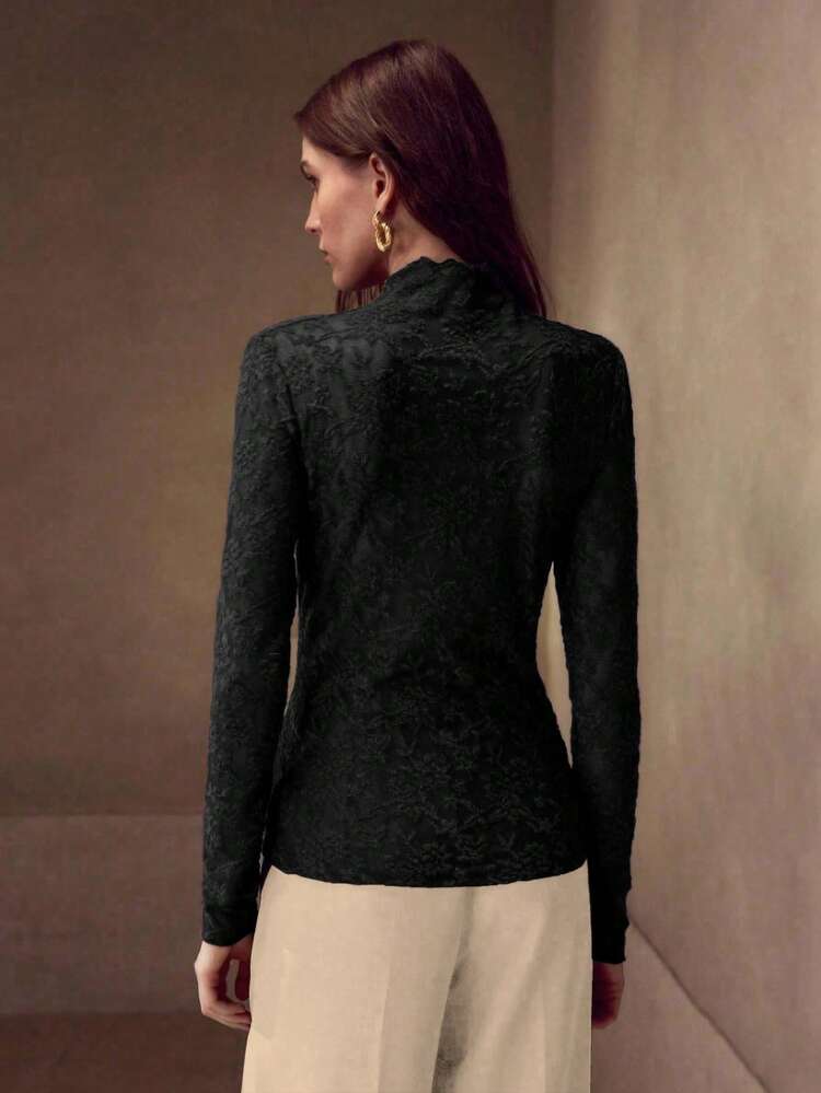 ELEGANT LONG SLEEVE MOCK NECK SHEER CASUAL UNDERSHIRT FOR WOMEN