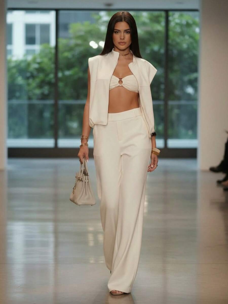 Conjunto de Mujer con Saco y Pantalón, Traje de Dos Piezas Elegante y Sofisticado, Ideal para Oficina, Eventos o Reuniones Formales. - Blanco - Ver 1