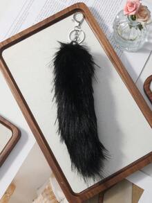ROMWE Grunge Punk 1件Y2K复古可爱个性化多功能高品质棕色渐变仿毛皮狐狸尾巴DIY钥匙扣包饰，适合女性/女孩日常佩戴，节日礼物 - 黑色-11 - 查看 7