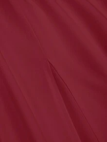 Sweetra 大码女式法式露肩收腰高开衩长裙，春夏 - 紅色 - 查看 7