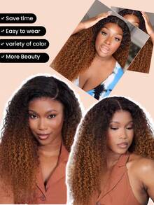 渐变棕色可戴 7x5 预切蕾丝无胶缅甸卷发蕾丝闭合假发预拔发际线皮肤融化透明蕾丝戴上即走假发 - SNatural/4 - 查看 6