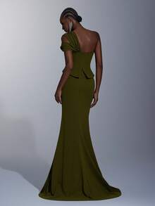 Elitara 优雅、浪漫、时尚、端庄、军绿色、弹力面料、收腰二合一、露肩、美人鱼下摆、拖尾、时尚、节日、度假、生日派对、婚礼活动、正式晚礼服（豪华版） - 軍綠色 - 查看 4