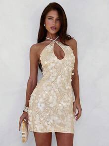 Aloruh 女式亮片露背针织连衣裙，夏季时尚