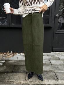 Elyressa Váy liền thân ôm sát cơ thể dành cho nữ, phối da giả và nhung, kiểu dáng thanh lịch Pháp. - xanh quân đội - Xem 4