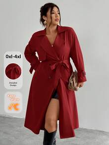 Firerie 优雅设计腰部收紧A字长袖风衣外套，秋冬 - 紅色 - 查看 1