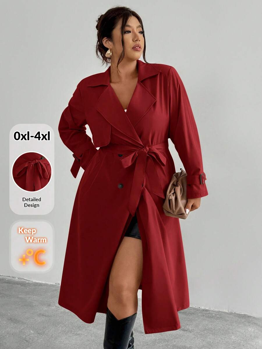 Firerie 优雅设计腰部收紧A字长袖风衣外套，秋冬 - 紅色 - 查看 1