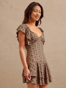 WESTFADE Summer Paisley Print Ruffle V Neck Tiered Fit And Flare Mini Cowgirl Dress - Brown - View 4