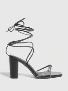 CUCCOO SZL Cross-Strap Rhinestone Chunky Heel Women's Sandals - Black - View 1