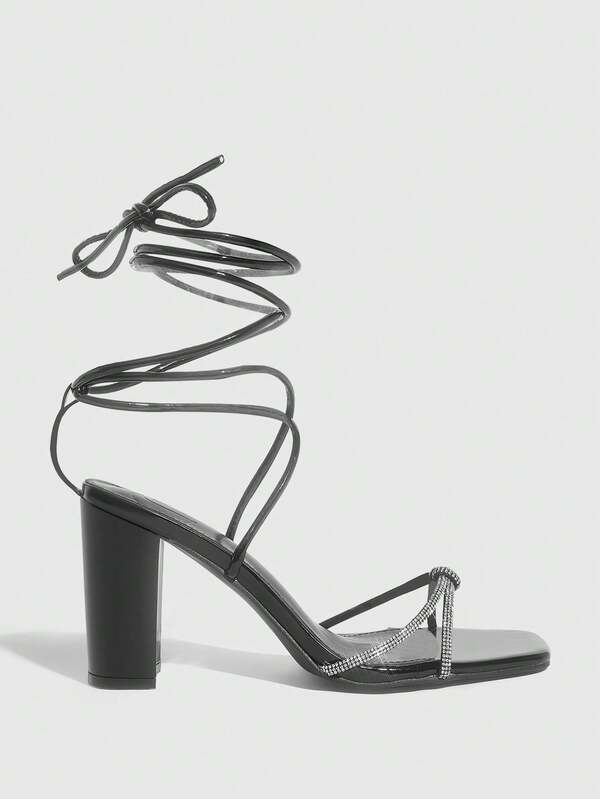 CUCCOO SZL Çapraz Askılı Taşlı Kalın Topuklu Kadın Sandaletleri