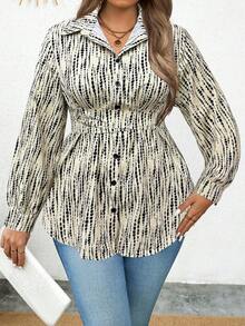 Calvaya 大码女式撞色长袖前扣腰休闲衬衫 - 彩色 - 查看 3