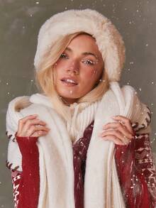 Athîral Autumn/Winter Long-Sleeved Women's Snowflake Pattern Zipper Slim Fit Jumpsuit, Fair Isle Pattern Stand Collar Slim Fit Outdoor Ski Bodysuit, Autumn/Winter Christmas, Snow Lady Outfit, Holiday Women's Clothing, Travel Women's Clothing, Cute Sweater, New Year Women's Clothing, Red Sweater - Red - View 6